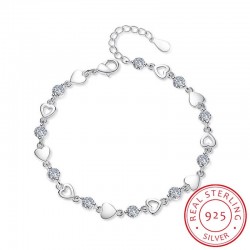Prata 925 - corações / cristais - pulseira