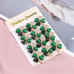 Four crystal green leaves - brooch - 12 pieces setBrooches