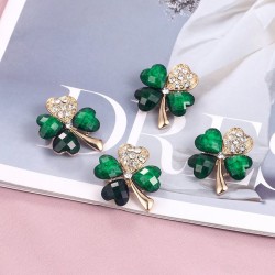 Four crystal green leaves - brooch - 12 pieces setBrooches