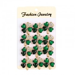 Quatro folhas verdes cristalinas - broche - conjunto de 12 peças