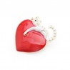 Coração vermelho com gato preguiçoso - broche de esmalte
