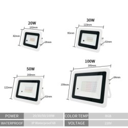 Holofote LED RGB - refletor exterior - controle remoto - à prova d'água - 220V / 110V - 20W - 30W - 50W - 100W