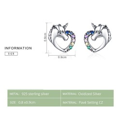 Heart shaped crystal unicorn - silver earringsEarrings