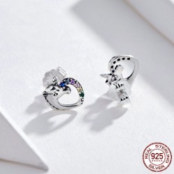 Unicórnio de cristal em forma de coração - brincos de prata