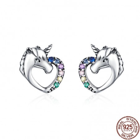 Heart shaped crystal unicorn - silver earringsEarrings