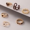 Retro style rings - brown flowers / hearts - 6 piecesRings