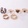 Retro style rings - brown flowers / hearts - 6 piecesRings