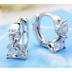 Round silver earrings with crystal angelEarrings