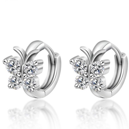Round silver earrings with crystal butterflyEarrings