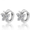 Round silver earrings with crystal butterflyEarrings