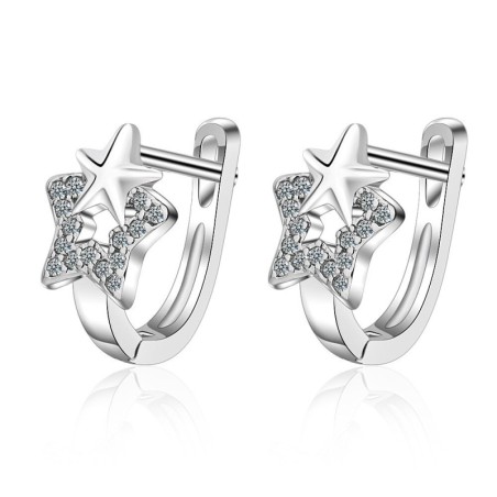 Silver earrings with a double star / crystalsEarrings