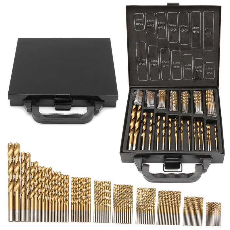 15-10mm - Brocas helicoidais revestidas de titânio HSS - conjunto de 99 peças