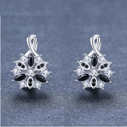 Elegant silver earrings - with white / black crystal flowerEarrings