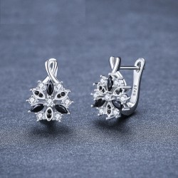 Elegant silver earrings - with white / black crystal flowerEarrings