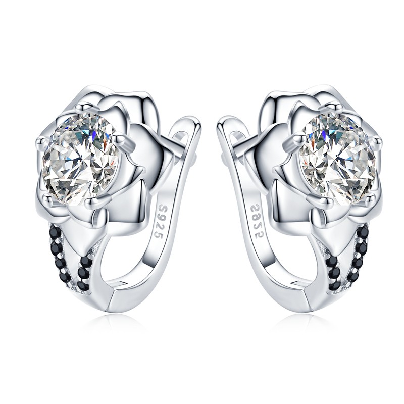 Elegant silver earrings - with crystal flowerEarrings