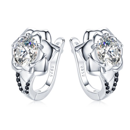 Elegant silver earrings - with crystal flowerEarrings