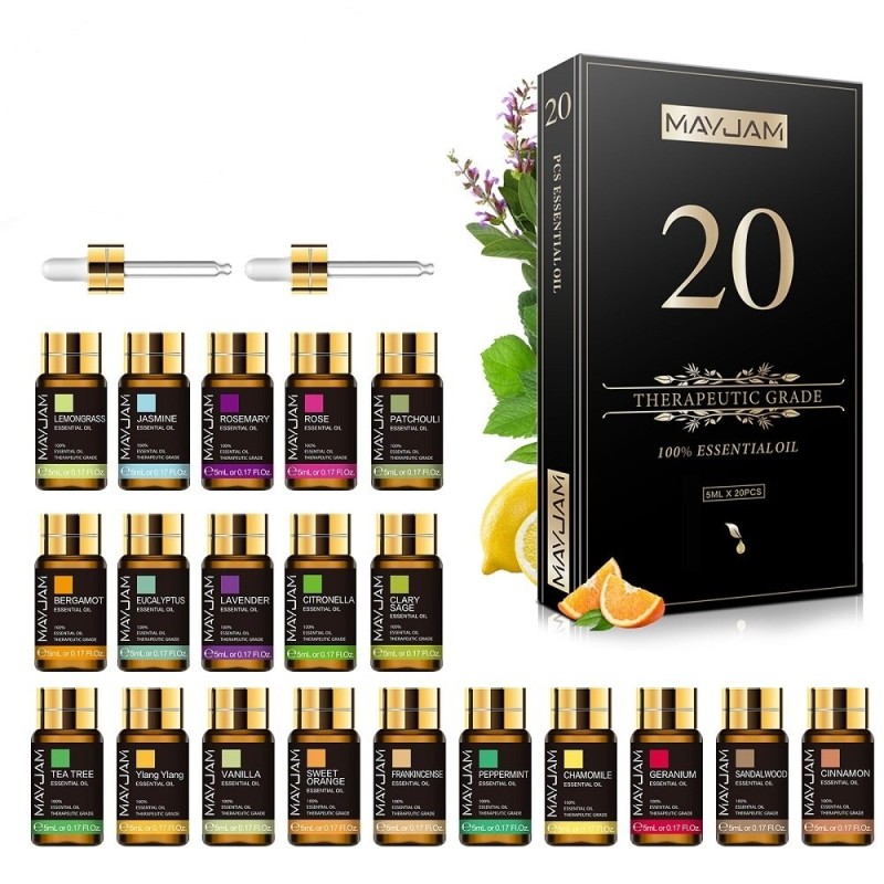 Óleos essenciais - para difusores / aromaterapia / banho / massagem - 20 peças - 5ml