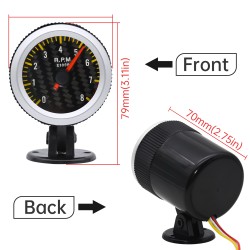 Tacômetro LED para carro - 52mm - 0-8000 RPM - 12V