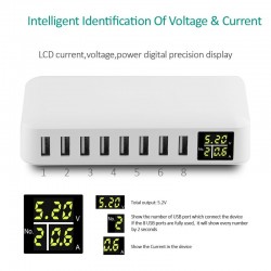 40W - Carregador inteligente - multiportas - 8 USB - 5V 8A - LED