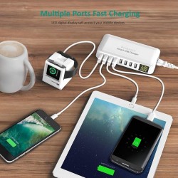 40W - Carregador inteligente - multiportas - 8 USB - 5V 8A - LED