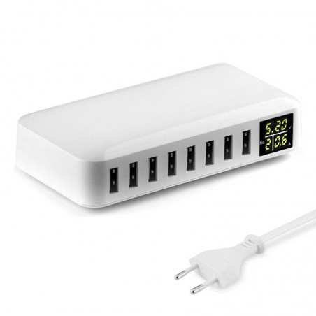 40W - Carregador inteligente - multiportas - 8 USB - 5V 8A - LED