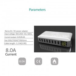 40W - Carregador inteligente - multiportas - 8 USB - 5V 8A - LED