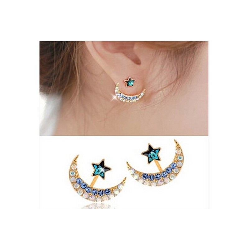 Blue crystal moon / star - stud earringsEarrings