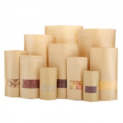 Papel kraft marrom - sacos zip-lock - com janela transparente - 50 peças