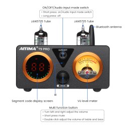 AIYIMA T9 PRO - Amplificador de áudio APTX HD Bluetooth - 100W * 2 - HiFi Estéreo com medidor VU
