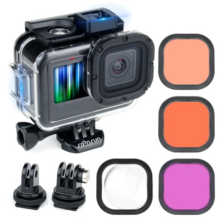 Estojo à prova d'água com filtros para GoPro Hero 9 - 10 - 11 - 12 - Caixa protetora