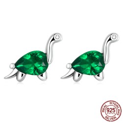 925 Sterling silver dinosaur with green zircon - stud earringsEarrings