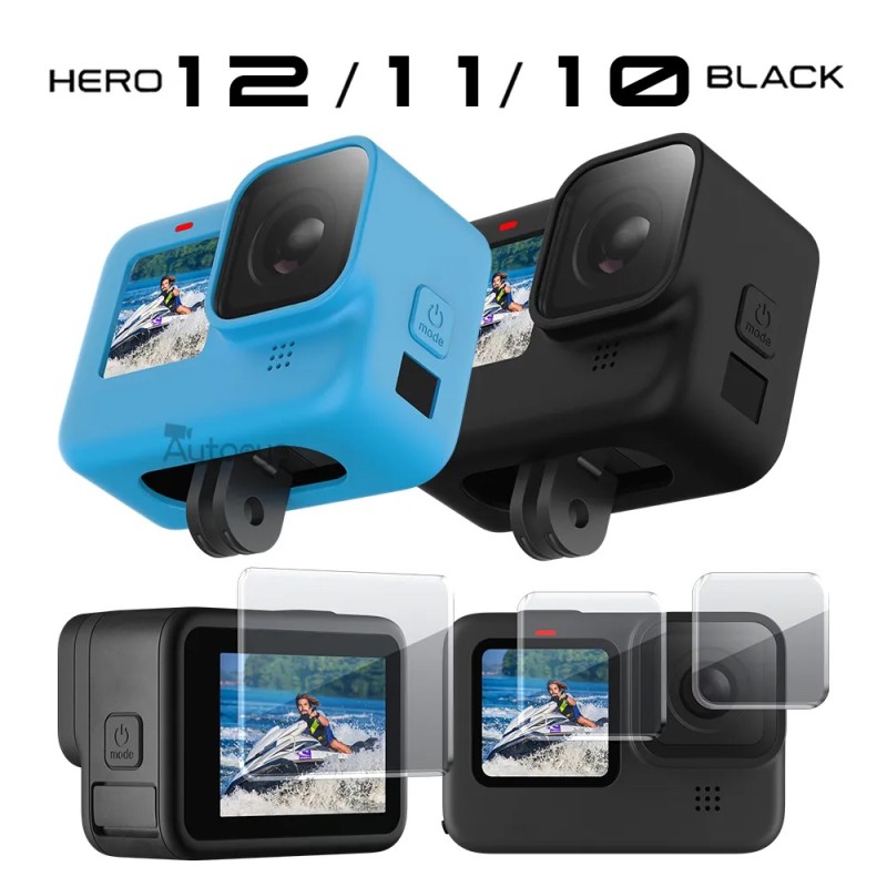 Protective Silicone Case for GoPro Hero 12 11 10 9 Black Tempered Glass Screen Protector Film Lens Cap Cover Go Pro Accessory Protective Silicone Case for GoPro Hero 12 11 10 9 Black Tempered Glass Screen Protector Film Lens Cap Cover Go Pro Accessory