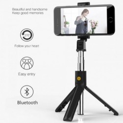 Bastão de selfie 3 em 1 - sem fio - Bluetooth - monopé portátil dobrável - tripé - com controle remoto