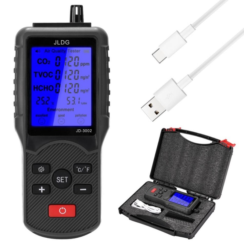 Testador de dióxido de carbono/detector de CO2/monitor de qualidade do ar - medição de temperatura/umidade - testador multifunci