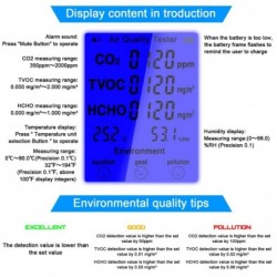 Testador de dióxido de carbono/detector de CO2/monitor de qualidade do ar - medição de temperatura/umidade - testador multifunci