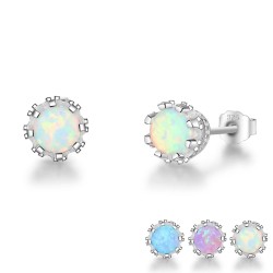 Small stud earrings with round opal - 925 sterling silverEarrings