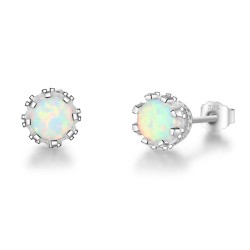 Small stud earrings with round opal - 925 sterling silverEarrings