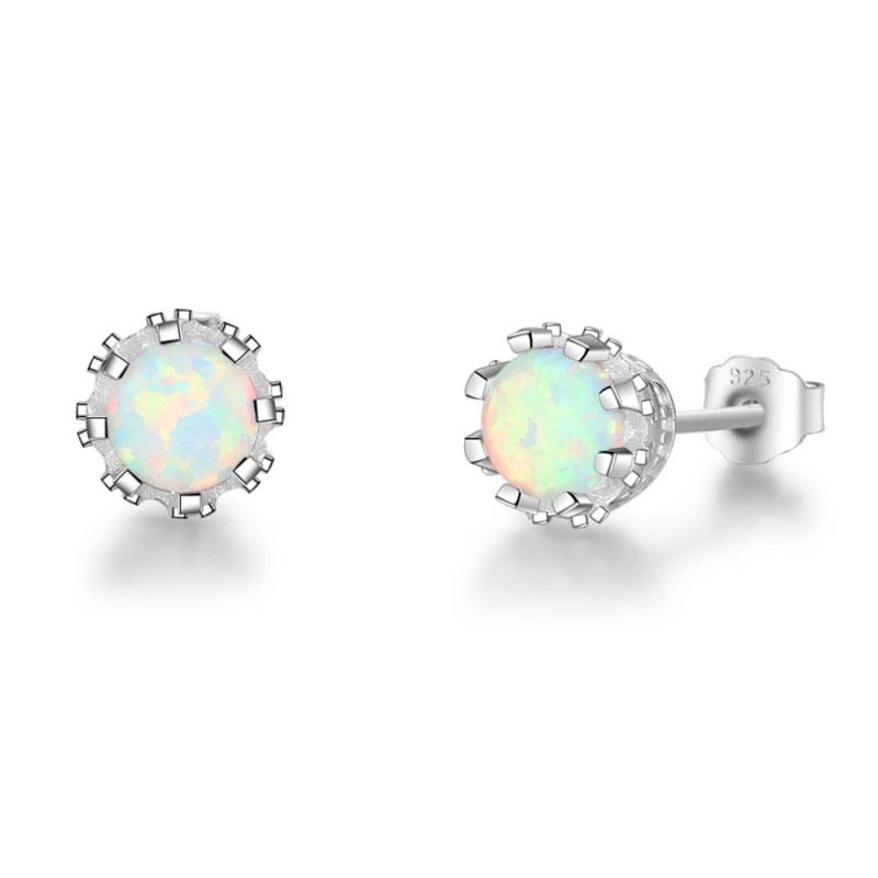 Small stud earrings with round opal - 925 sterling silverEarrings