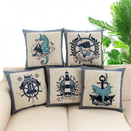 Fronha decorativa de algodão - estampa âncora / leme - 45 * 45cm