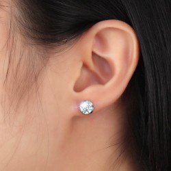 Brincos pequenos clássicos - com cristal branco redondo