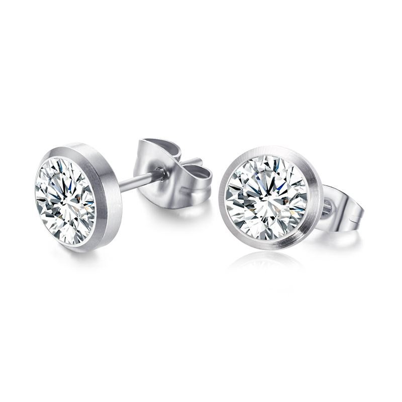 Brincos pequenos clássicos - com cristal branco redondo