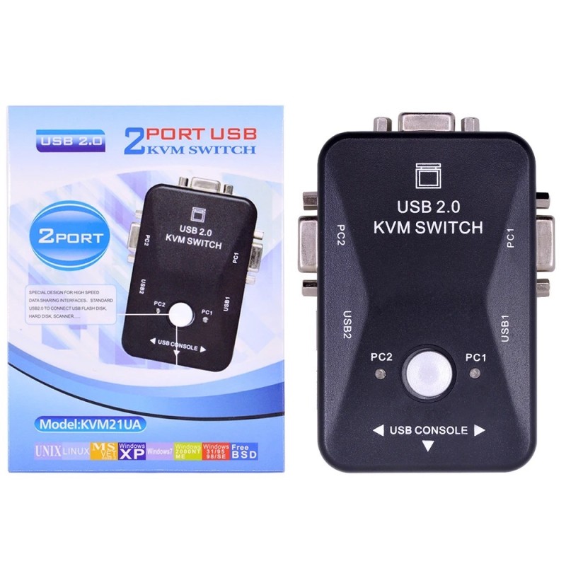 Comutador KVM - divisor - 2 portas - USB 2.0 - 1920*1440 VGA SVGA