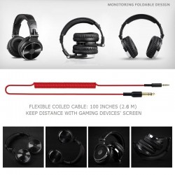 Fones de ouvido profissionais para estúdio de DJ - fone de ouvido estéreo com fio - com microfone