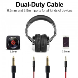 Fones de ouvido profissionais para estúdio de DJ - fone de ouvido estéreo com fio - com microfone