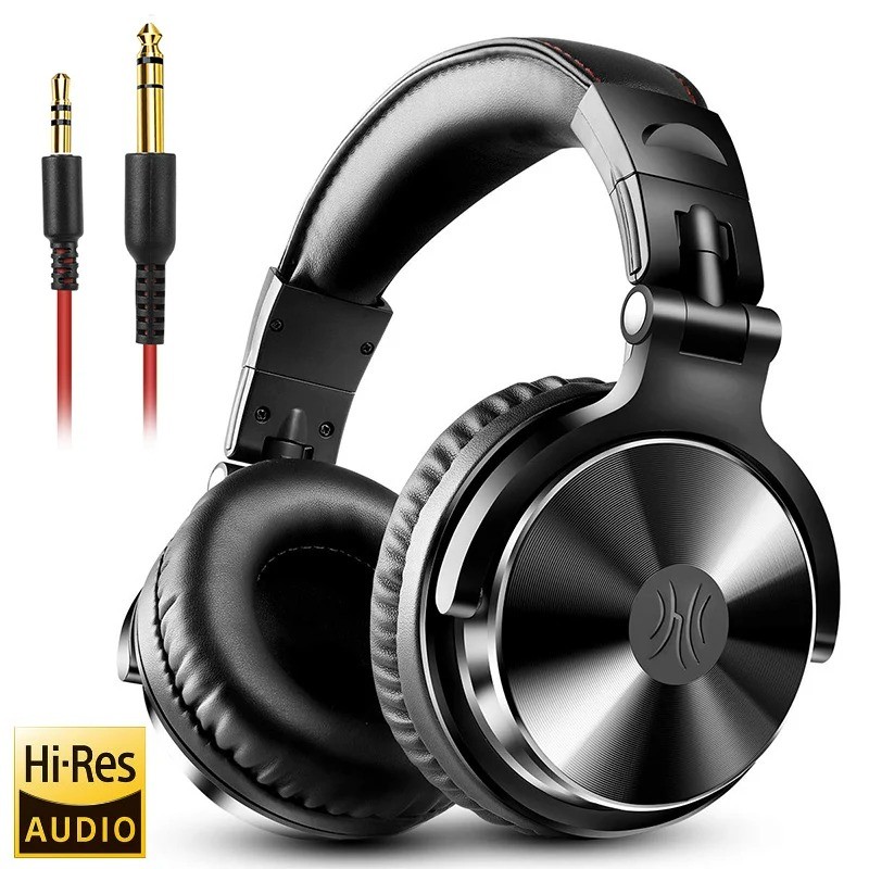 Fones de ouvido profissionais para estúdio de DJ - fone de ouvido estéreo com fio - com microfone