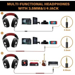 Fones de ouvido profissionais para estúdio de DJ - fone de ouvido estéreo com fio - com microfone