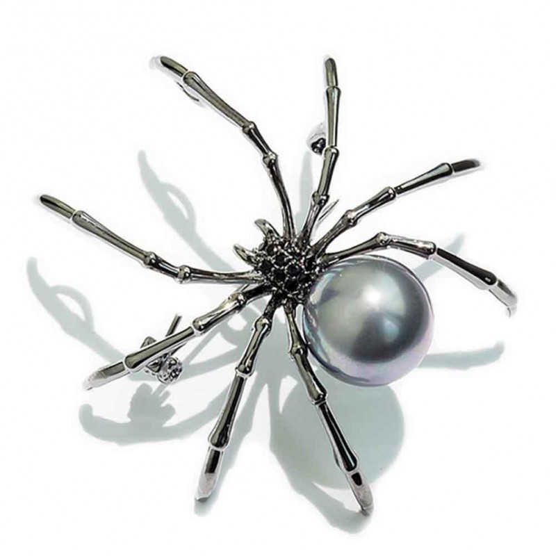 Aranha preta com pérola - broche elegante