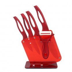 Conjunto de facas de cozinha em cerâmica - com suporte - cabos vermelhos