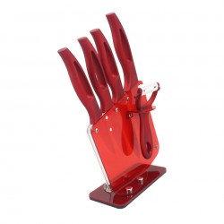 Conjunto de facas de cozinha em cerâmica - com suporte - cabos vermelhos