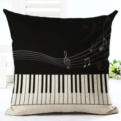 Capa de almofada decorativa - temas de notas musicais - algodão - 45 * 45cm -